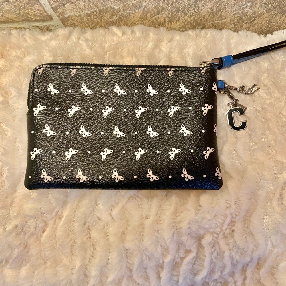 Coach Black and White Butterfly Patterned Wristlet with Blue Accent - Picture 2 of 2